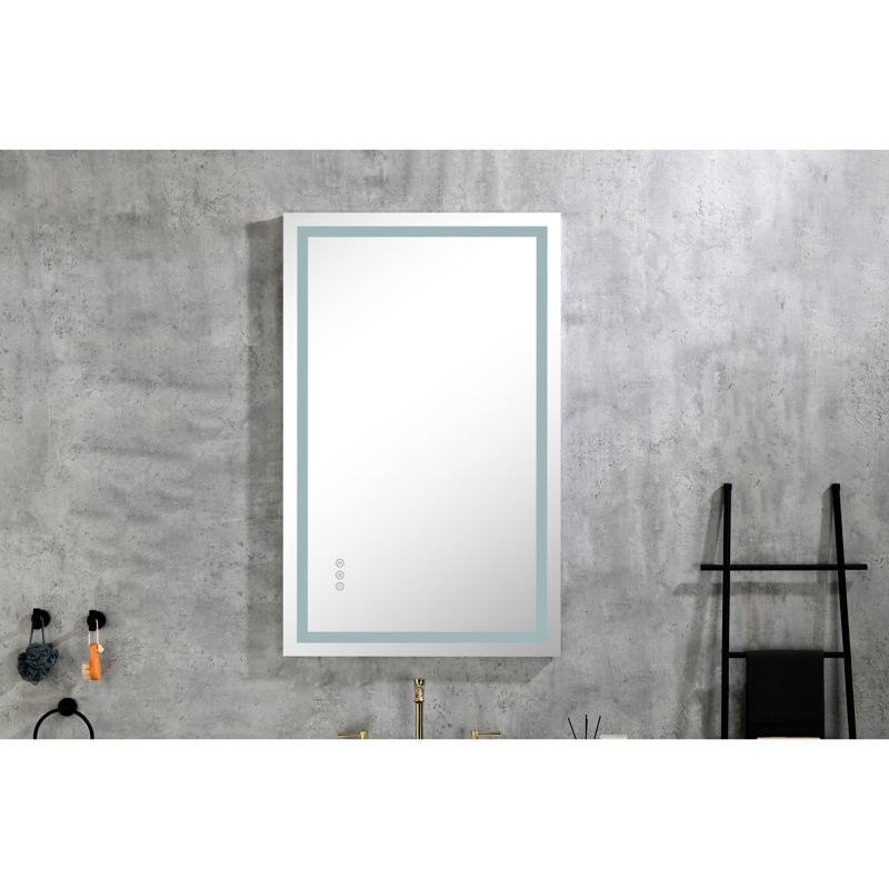 Miroir de meuble-lavabo mural 40 po x 28 po à DEL avec brouillard, 3 combinaisons de couleurs, réglage continu de la luminosité, températures, matériau en verre HD, larges possibilités profondes, pour une image claire