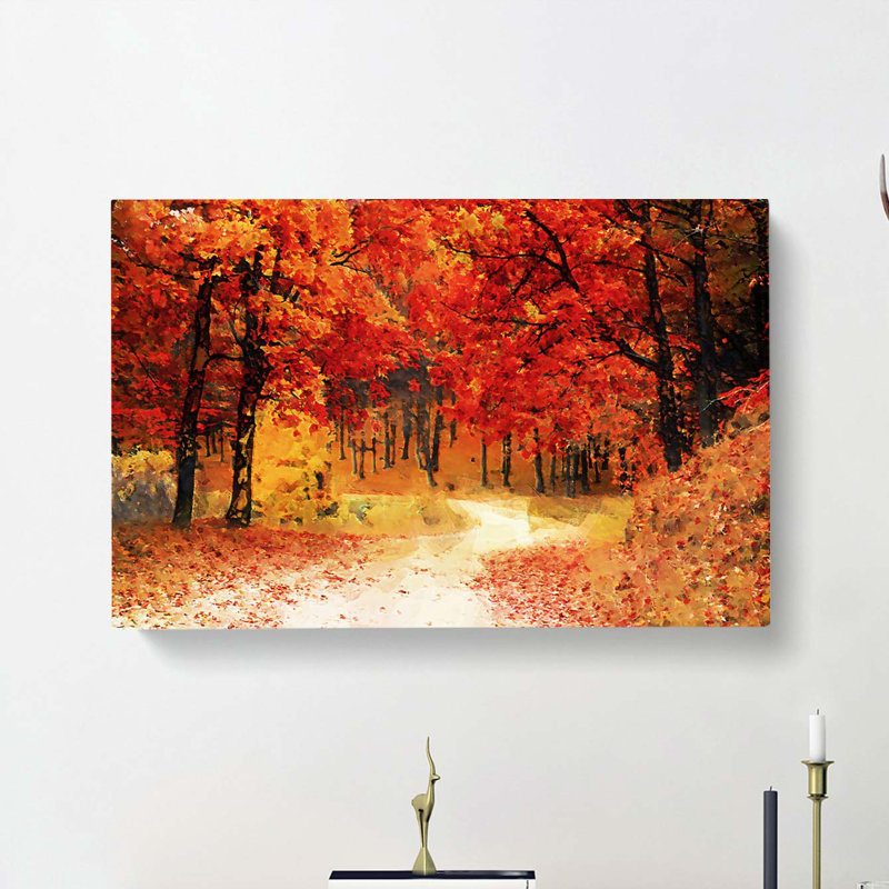 Path Through The Forest At Autumn In Abstract - Wrapped Canvas, 50cm H x 76cm W x 3cm D