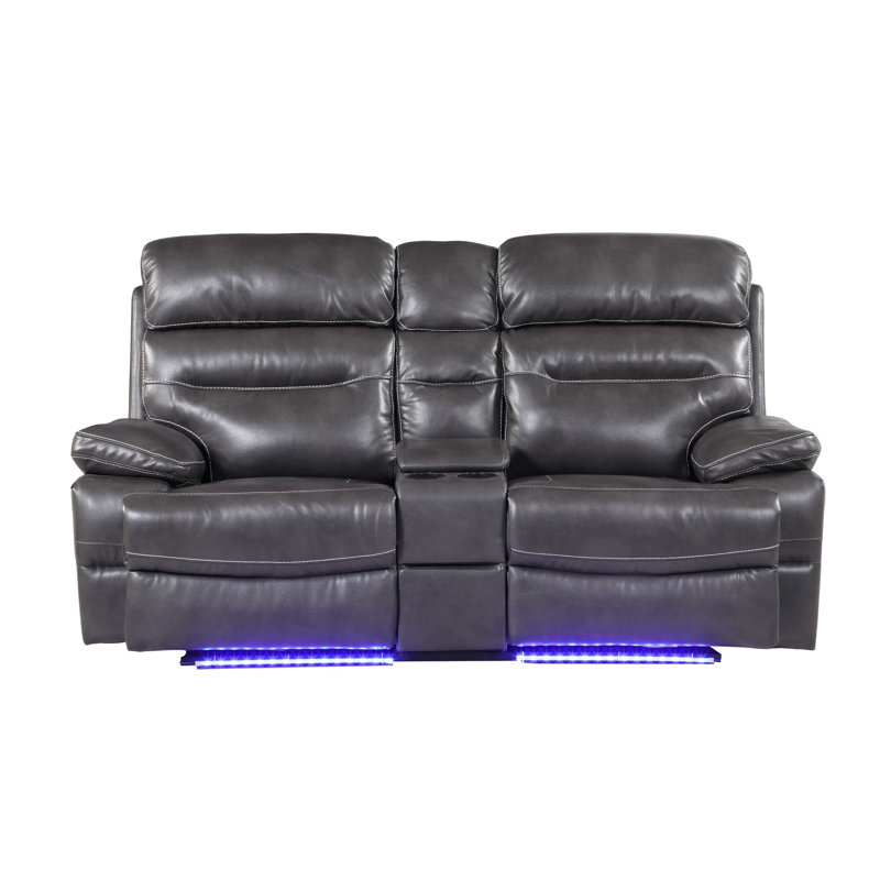 Apollus 78'' Faux Leather Reclining Loveseat, Gray Faux Leather, Power