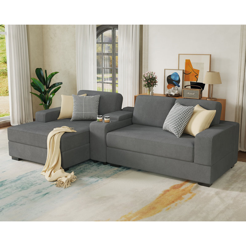 Canapé en forme de L de 106 pouces, canapé surdimensionné avec console de rangement et prise de charge, canapé de chaise longue faisant face à la gauche - canapé confortable gris