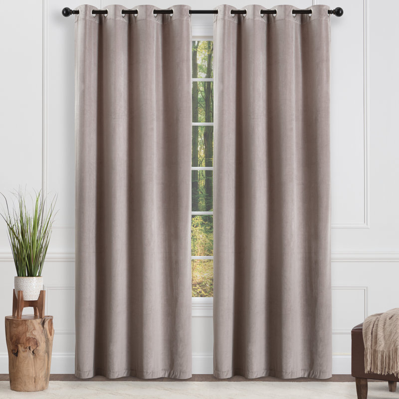 Shontaya Velvet Solid Color Room Darkening Grommet Curtain Panels, 52" W x 84" L, Taupe