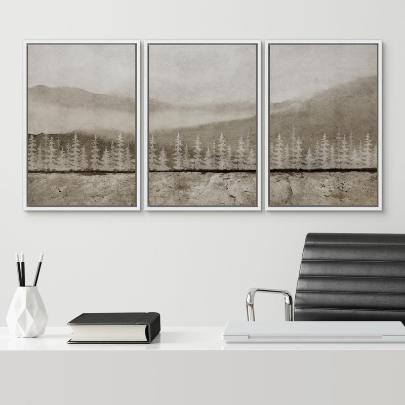 «Whispers Of The Wilderness Mountain Mist Andest Abstract Modern Bohemian Decor Living Room» 3 - Pièces sur, Blanc