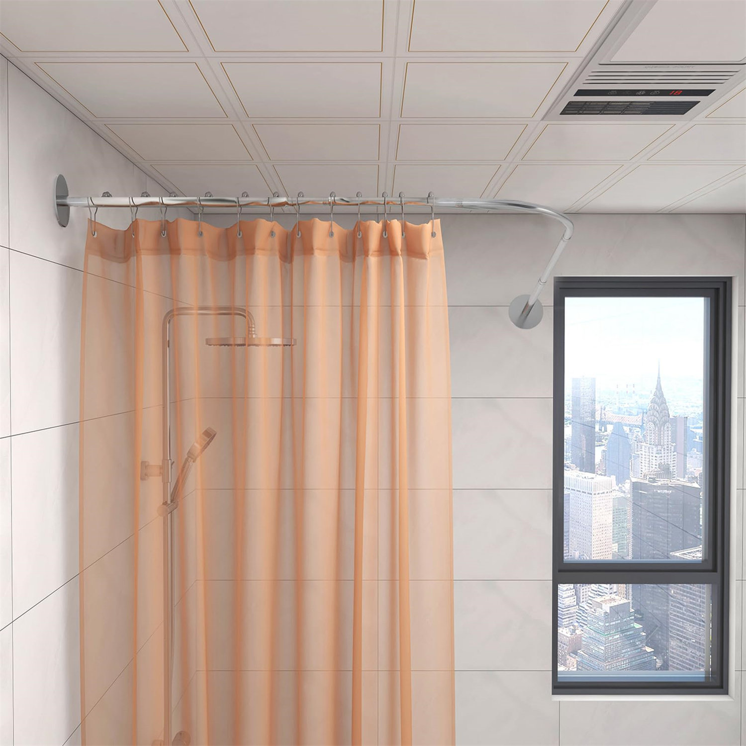 Corner Shower Curtain Rod Adjustable Stainless Steel Curved Shaped Rack  Bathroom 