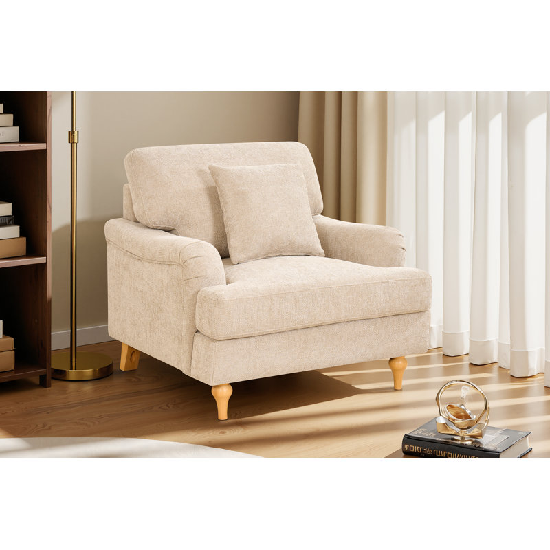 Elmeta Upholstered Armchair, Beige Chenille