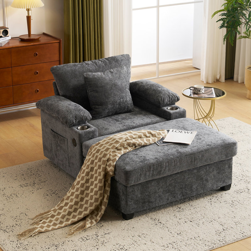Chaise moderne surdimensionnée avec repose-pieds, Gris foncé