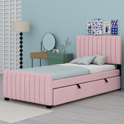 Velvet Upholstered Platform Bed with Trundle