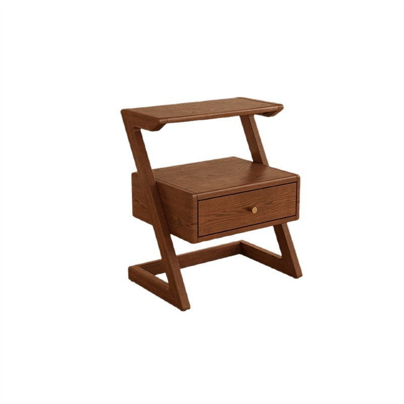 Z-shaped Solid Wood Bedside Table, Bedroom Storage Unit, Sofa Side Table, Dark Walnut
