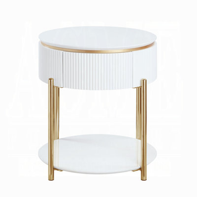Table de bout blanche brillante et dorée avec pieds en métal