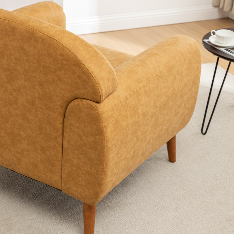 Lilyanah Faux Leather Upholstered Accent Chair with Round Arm, Vintage Yellow Faux Leather