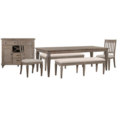 Extendable Rectangular Dining Table 2 Benches 2 Side Chairs And Server