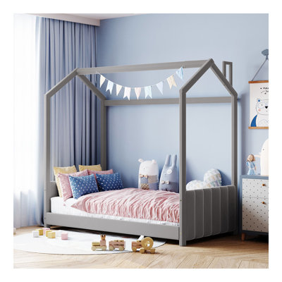 Lit double en velours pour lit double, gris