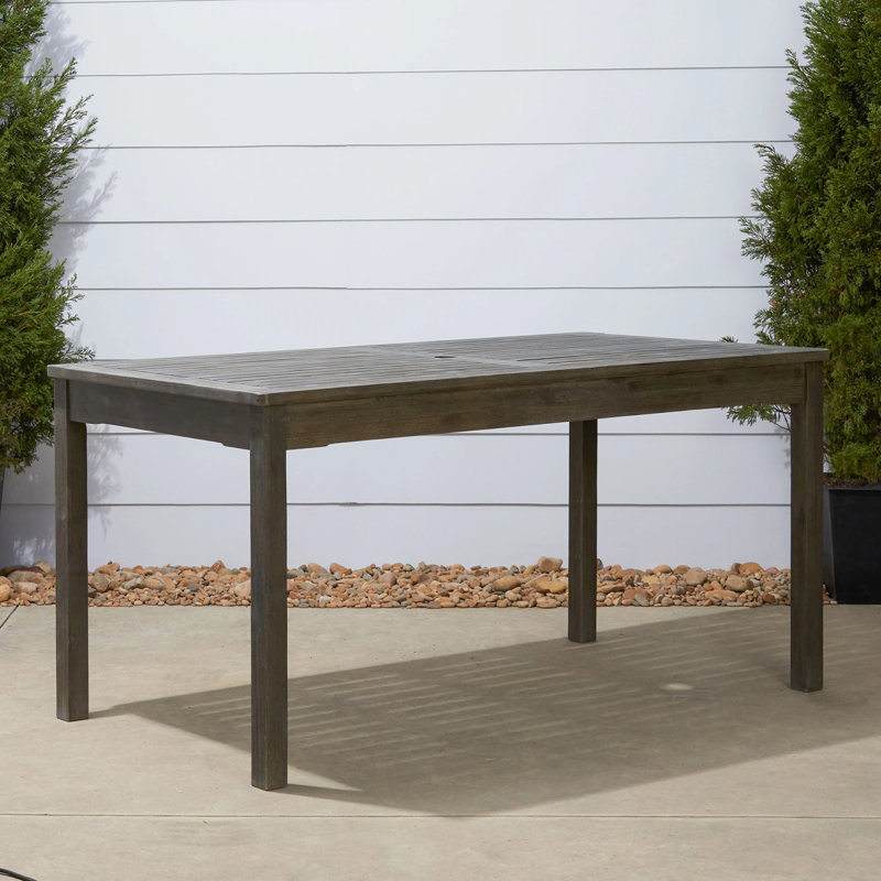 Rectangular Outdoor Dining Table With Umbrella Hole , 59'' in. W 31'' in. D, Gray