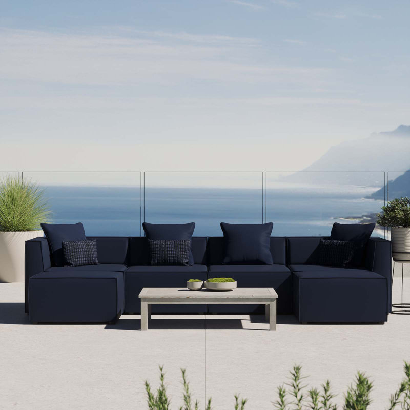 Modway Saybrook Outdoor Patio Upholstered 6-Piece Sectional Sofa, Navy