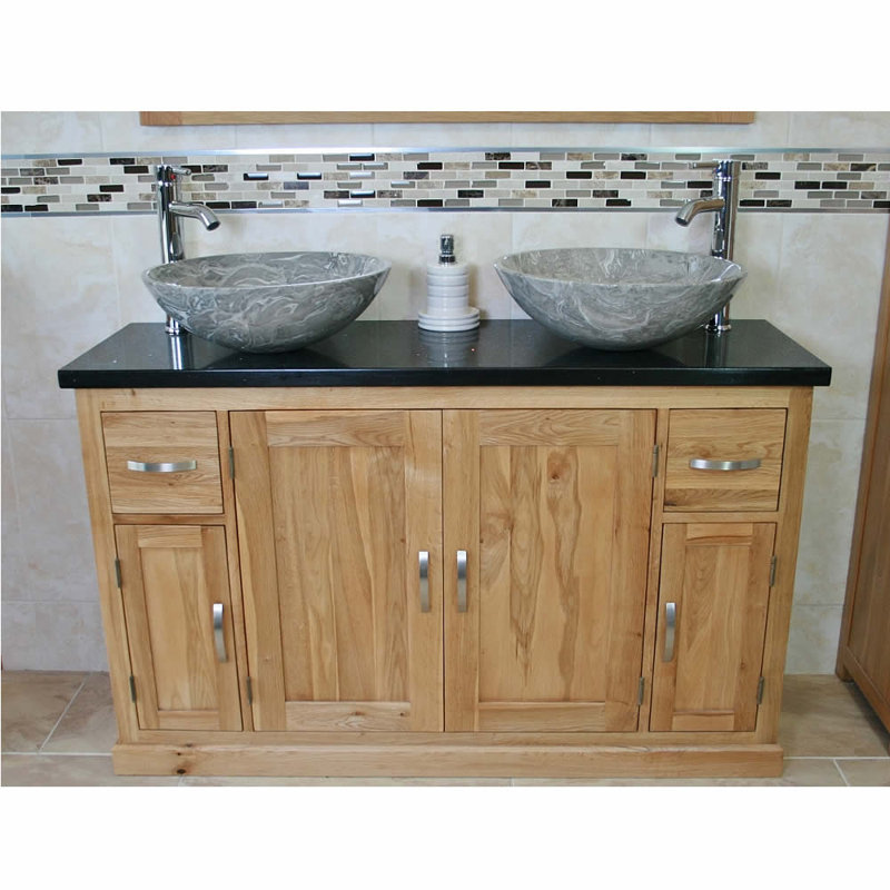 Decarlo 1230mm Double Bathroom Vanity with Vessel Stone Basin, Grey