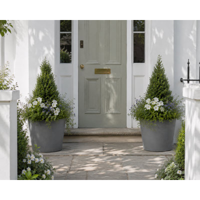 Robin Round Bucket Planter, Contemporary Concrete Effect, Round Indoor and Outdoor Plant Pot with Drainage Hole