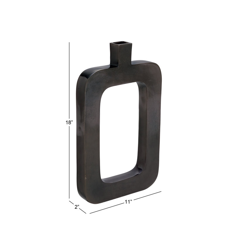 Aluminum Metal Decorative Vase with Cut Out Frame, 18" H x 13" W x 2" D, Black
