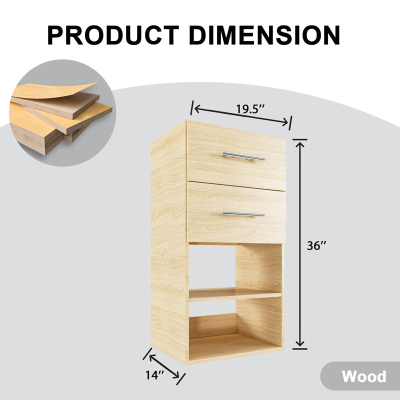 Système d'organisation à 2 tiroirs, Bois, H 36 po x l 19,5 po x P 14 po