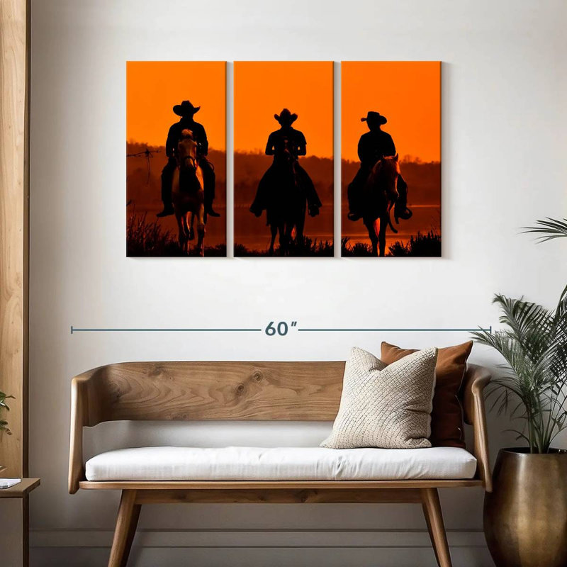 Cowboys Lelar au coucher du soleil, H 28 po x l 45 po
