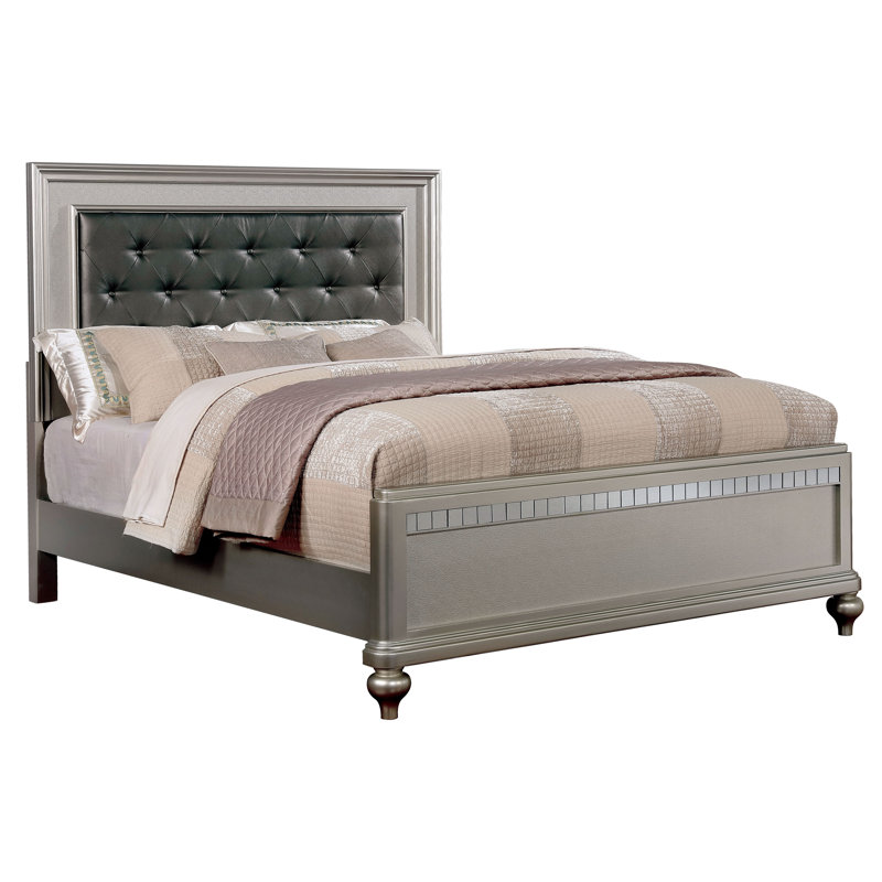 Annistyn Vegan Leather Standard Bed, Silver, Queen