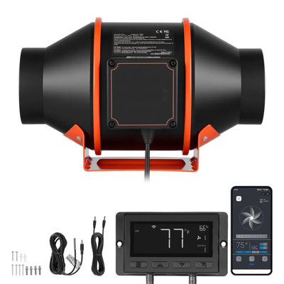 205 Cfm, Inline Duct Fan, 4 Inch Ec Motor Exhaust Ventilation Fan With 10-speed & Pwm Controller, App Control With Temperature Humidity Sensor, For Cooling Grow Tent, Indoor Gardening & Hydroponics