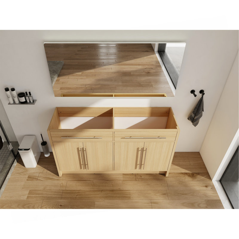 Meuble-lavabo autoportant de 60 po (58 11/16 po), 4 portes à fermeture douce, chêne original, contreplaqué (uniquement meuble-lavabo, évier exclu)