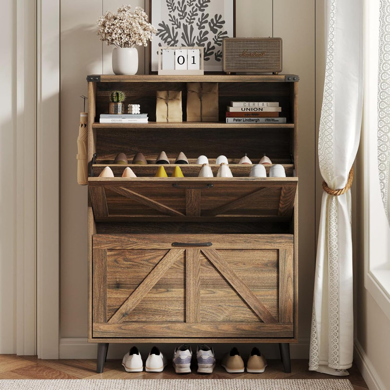 Shoe Storage Cabinet, Dark Walnut