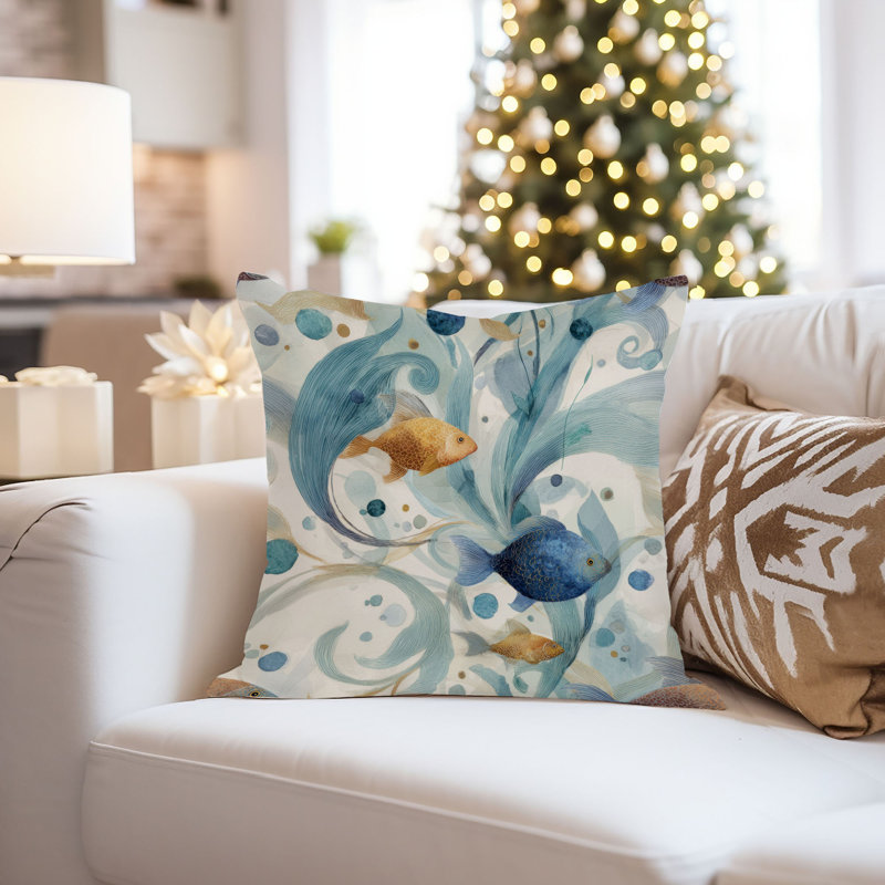 Housse de coussin nautique Beach and Coastal, Bleu / orange nautique / plage 3, Carré 18 po