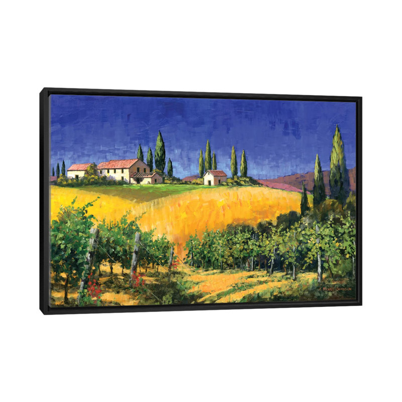 « tuscan evening », reproduction d’art sur toile, H 18 po x l 26 po x P 1,5 po, Toile avec cadre noir, Pas de tapis