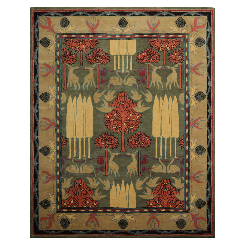 Tapis multicolore en laine touffeté à la main artisanat / Mission William Morris, Rectangle 9 pi x 12 pi