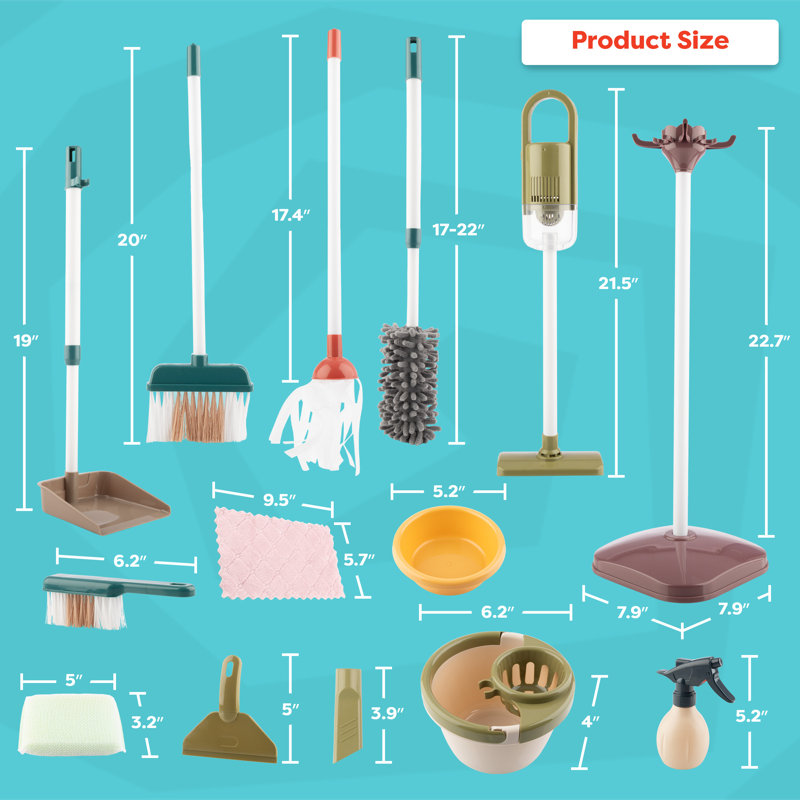 Kids Cleaning Toy Set - 15 Piece Toddler Cleaning Set With Kids Vacuum That Really Works, Broom, Dustpan, Mop, Bucket, Duster, Sponge, And More - Pretend Play Toys For Toddlers 3 And Up By Hey! Play!
