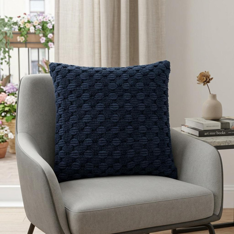 20" Blue Cotton Throw Pillow With Texture