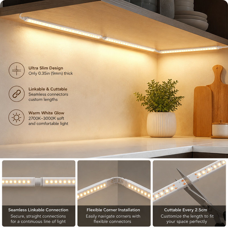 6-Pieces 20" LED Strip Lights with Remote Control Cuttable for Cabinet Mirror, 2700