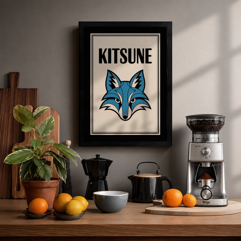 Kitsune Spirit Art Deco - Framed Print, A1 - 84.1 x 59.4 cm, Black