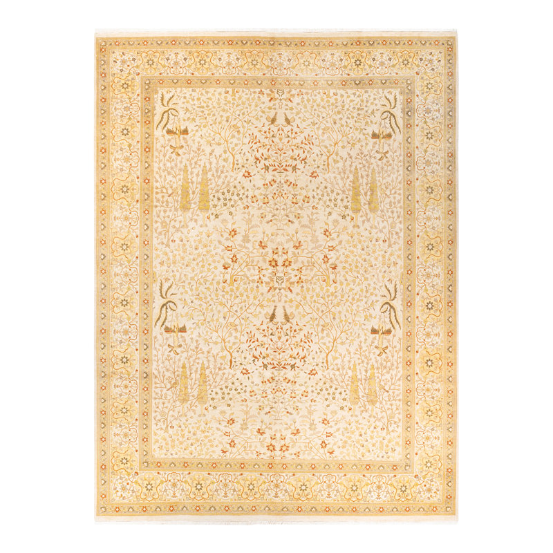 Tapis unique noué à la main ivoire 9 pi 2 po x 12 pi 4 po Keenan