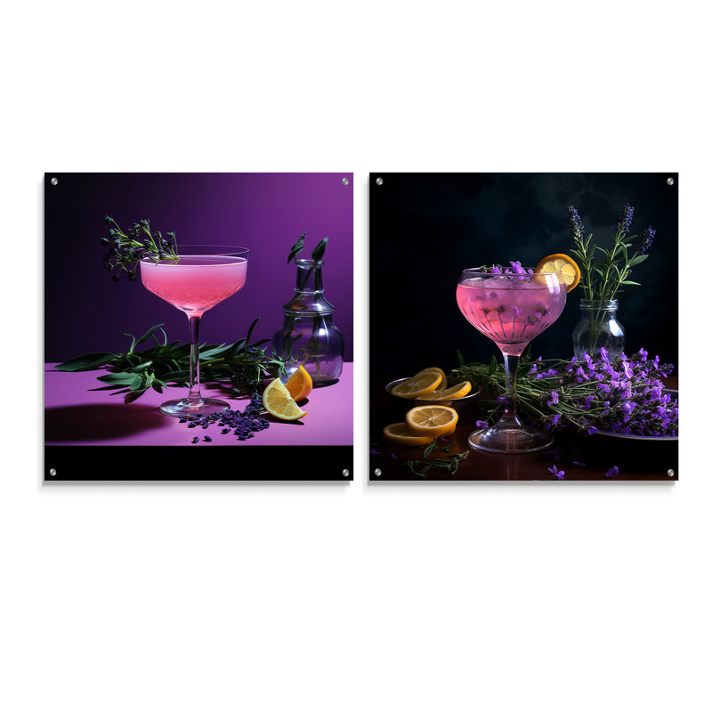 Bloomsbury Booze Cocktail - Ensemble de 2 verres muraux en acrylique, H 36 po x l 73 po