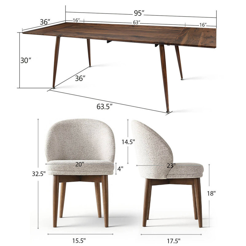 9-Piece Mid-Century Rectangular Extendable Dining Sets, Beige