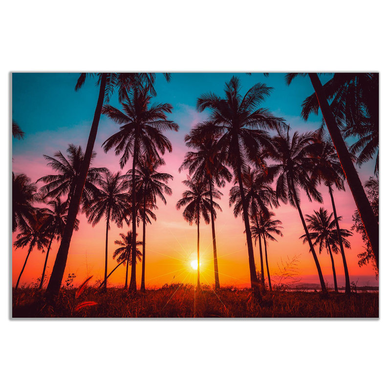 Coconut Palm Trees On Beach At Sunset - Wrapped Canvas Print, 61cm H x 41cm W