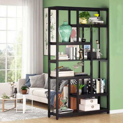 Six-Tier Black Metal Bookshelf, Perfect For Home Offices, Living Rooms, And Bedrooms.