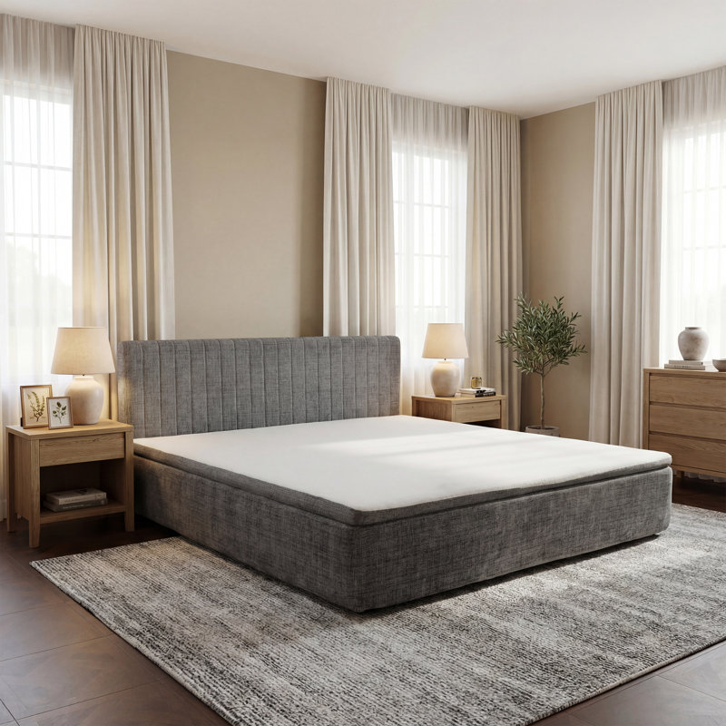 15" Thick Upholstered Compression Bed, Gray, King
