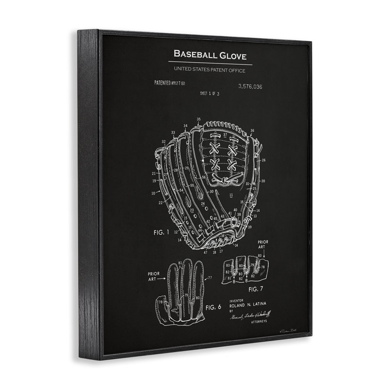 Art de giclée encadrée de gant de baseball par Susan Ball, Giclée encadrée noir minuit, H 20 po x l 16 po