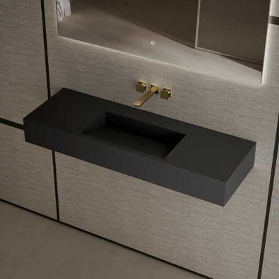 Monblari 47" X 16" Solid Surface Wall Mounted Bathroom Sink Matte Black