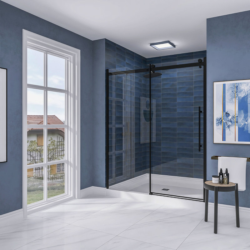58.5"-60" W X 72" H Single Sliding Semi-Frameless Shower Door | 1/4" (6mm) Thickened Upgrade Explosion-Proof Tempered Glass | Aluminum Alloy Frame | Safe,Magnetic, Explosion-Resistant, Clear & Stylish, Sturdy & Durable