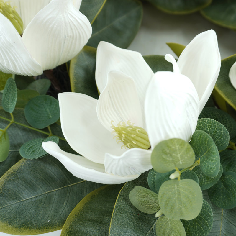 22''White Magnolia Front Door Wreath