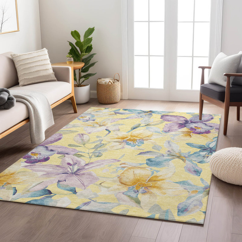 Tapis floral intérieur / extérieur lavable à la machine Millner ACN2262, Rectangle 10 pi x 14 pi