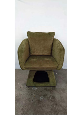 Fauteuil pivotant moderne de 91 cm de large, recouvert de chenille, avec niche pour chat, idéal pour les animaux de compagnie