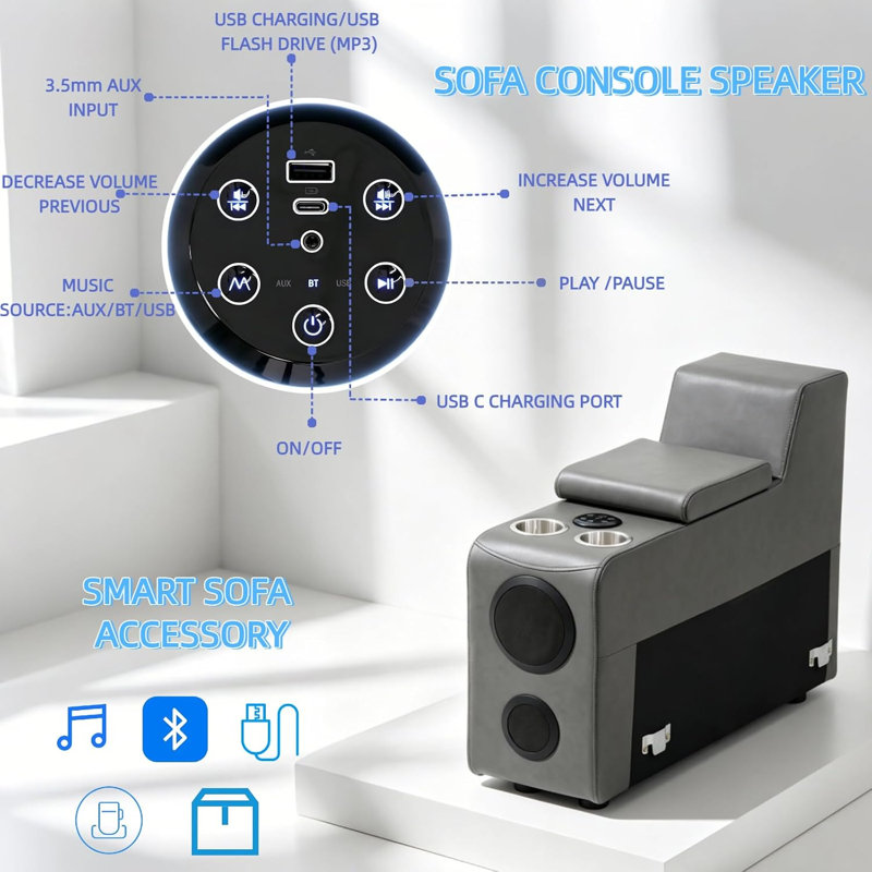 Canapé modulaire inclinable électrique en cuir 6 pièces de luxe avec appuis-tête réglables, console de rangement, haut-parleurs Bluetooth et éclairage DEL