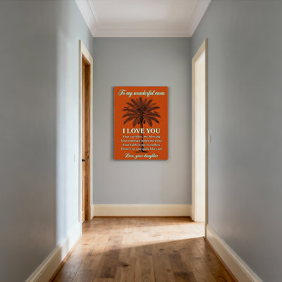 Palmier et oiseaux, reproduction d'art sur toile tendue sur toile avec message d'amour pour maman, cadeau de fête des mères