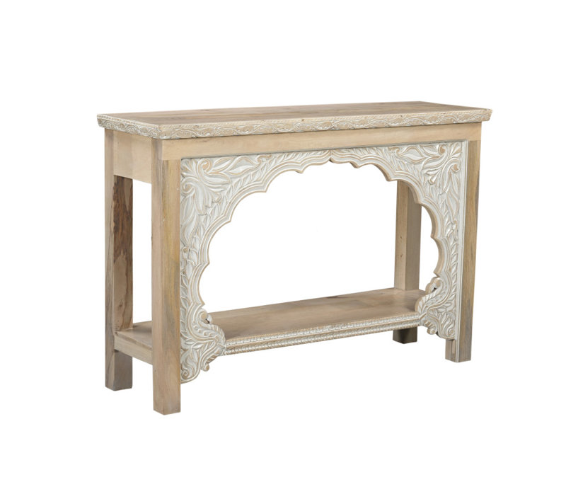56" Natural Solid Wood Distressed Console Table With Shelf