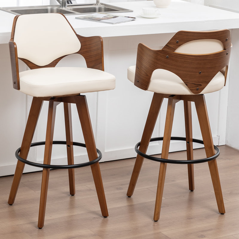 Swivel Upholstered Counter Stool, Beige, Bar Stool (29.92" Seat Height)