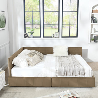 Structure de lit capitonnée avec rangement, canapé-lit avec dossier confortable et accoudoirs, lit pour chambre à coucher, salon, velours (85,5 po x 64,5 po x 29,5 po)